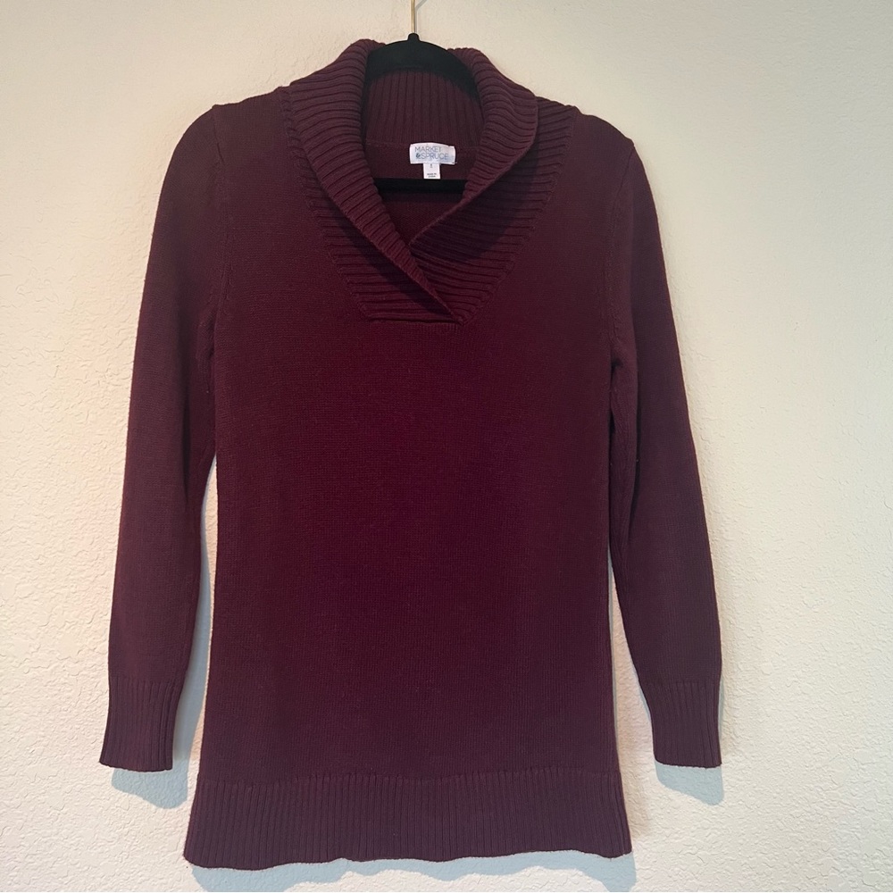 Market & Spruce maroon shawl collar tunic sweater size Small